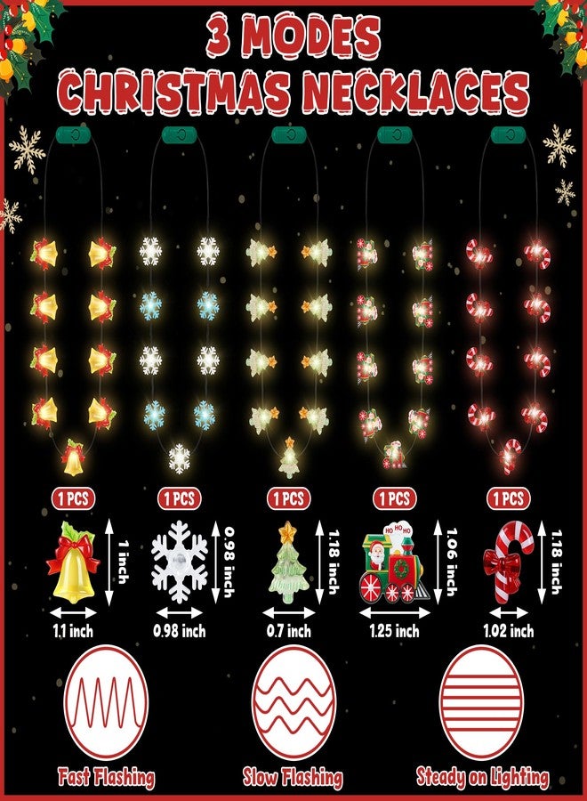 Traplace 5 PCS Light Up Christmas Necklace, Colorful LED Christmas Light Necklaces, 3 Modes Christmas Party Favors, Glowing Xmas Necklace with 9 Glow Bulbs, Xmas Necklaces Decorations for Winter Theme Party Accessories - Image 2